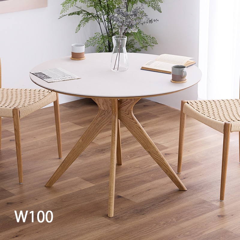 セラミック 丸テーブル 直径100センチ 4人用 3人用 円形 ホワイト