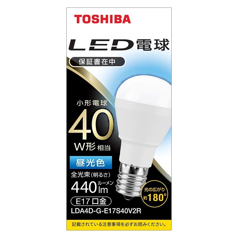 東芝 LED電球 ミニクリプトン形 E17 40W形 昼光色 LDA4D-G-E17S40V2R