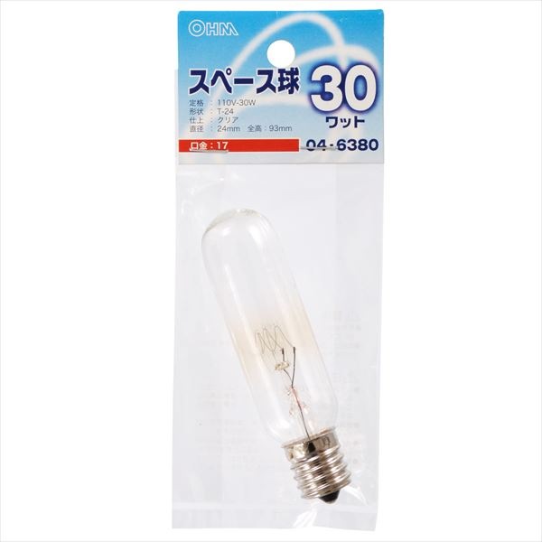 スペース球T24 E17 30Wクリア｜LB-TS4730-C 04-6380｜通販ならオーム