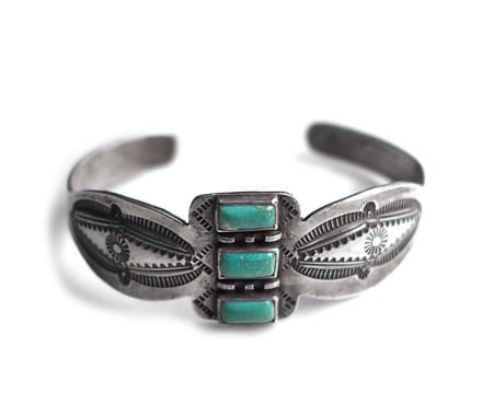 1940s Vintage Navajo ナバホ族 スタンプドシルバープレート オン