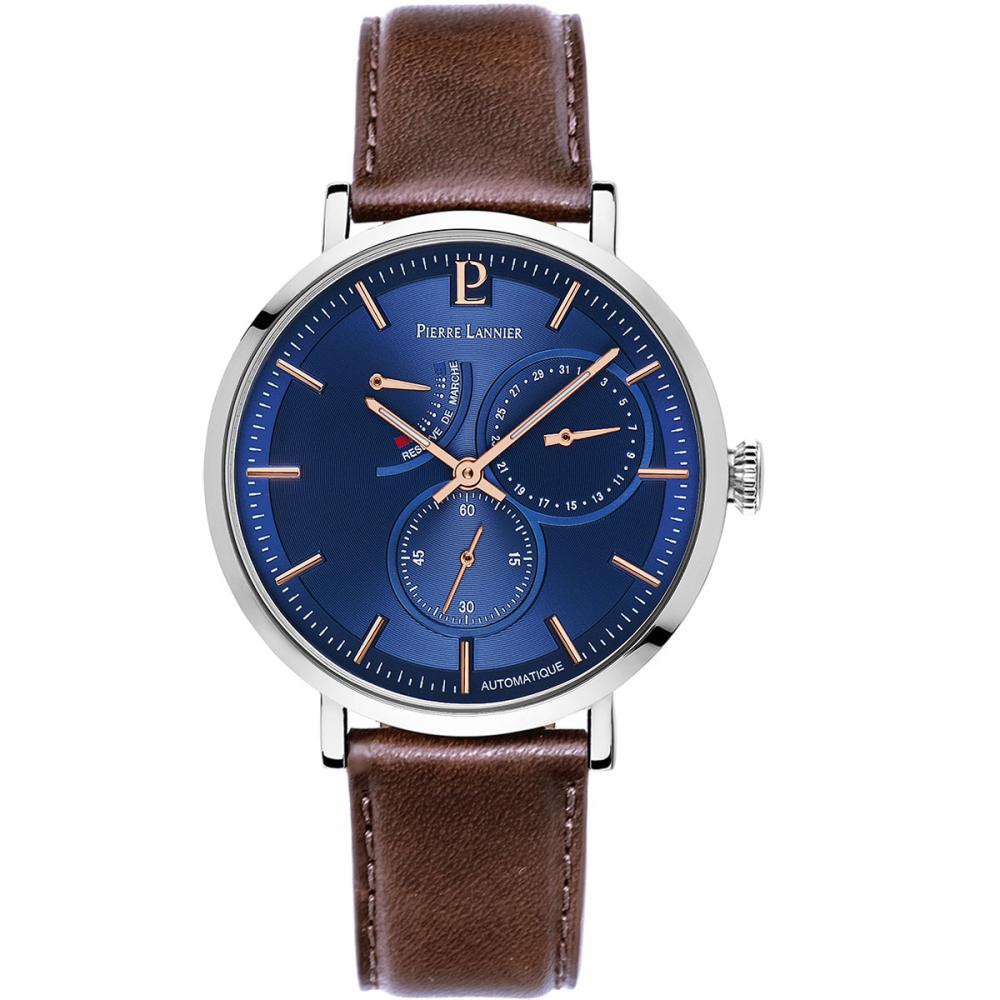 Automatic 自動巻き パワーリザーブ メンズ 腕時計 革ベルト 青文字盤