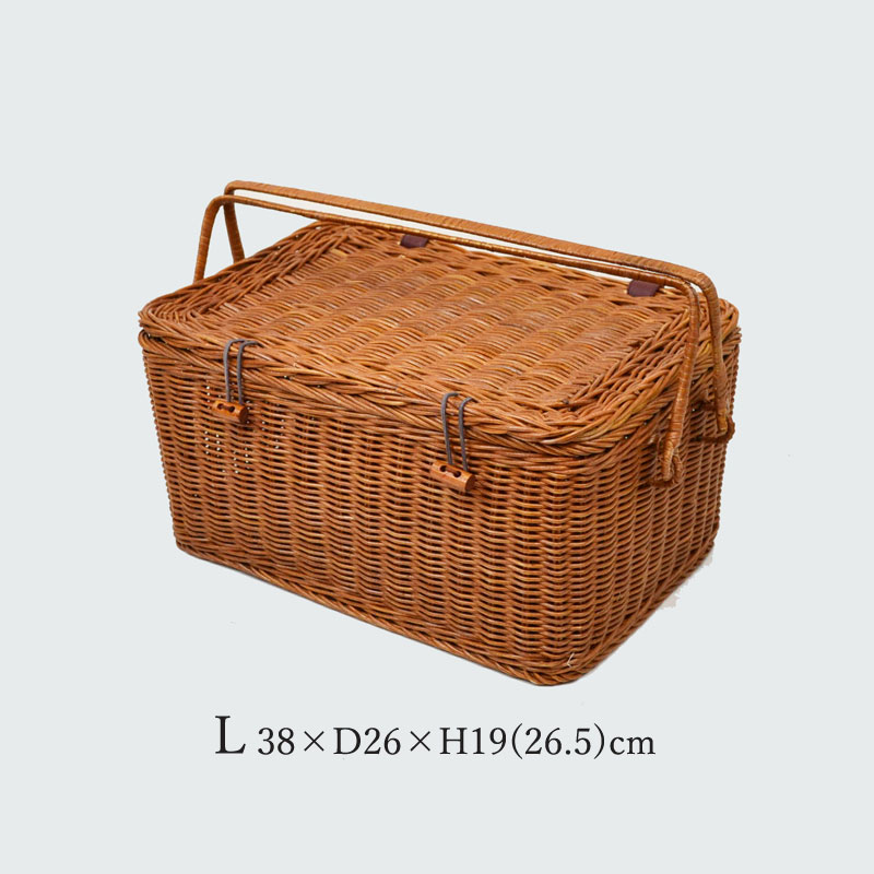 四角いピクニックバスケット ふた付き ラタン 籐かご インドネシア産