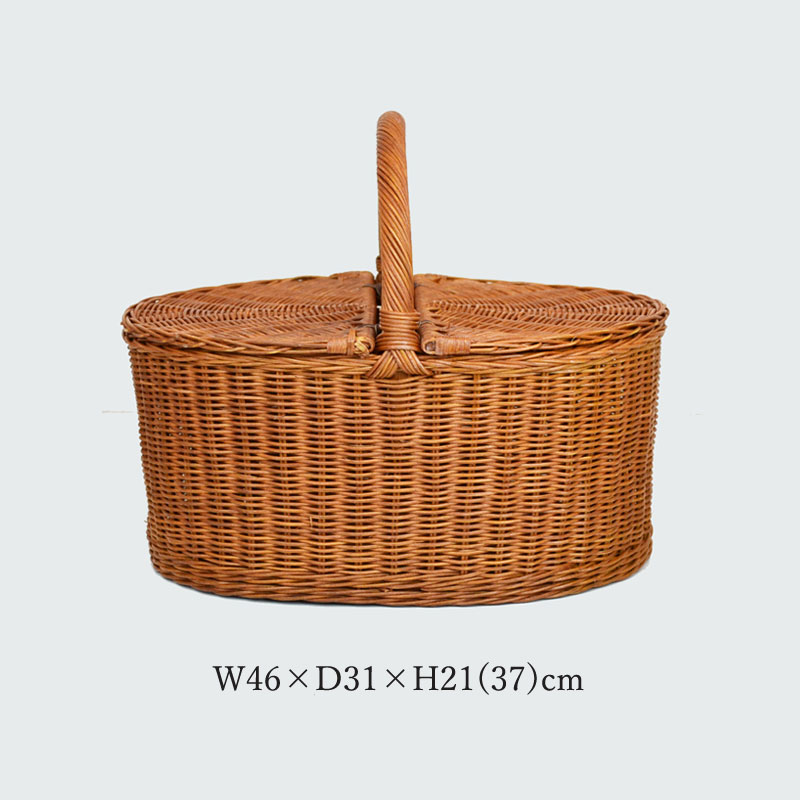 大きなピクニックバスケット ふた付き ラタン 籐 インドネシア産 丈夫