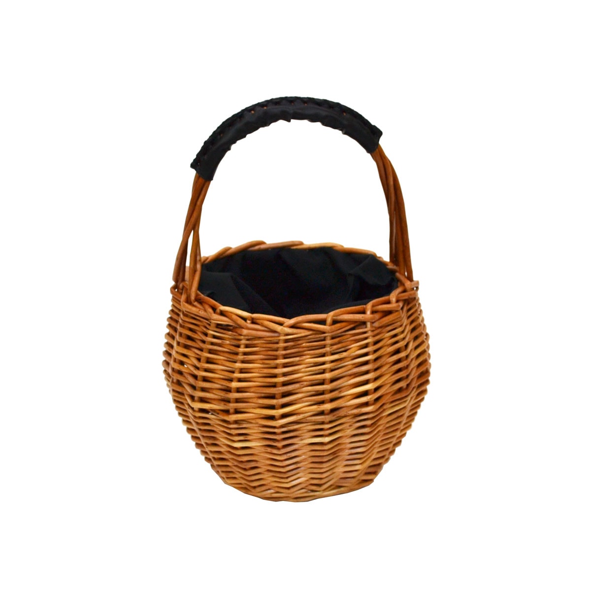 布付 柳 かごバッグ ウィロー 黒 ハンドバッグ 巾着