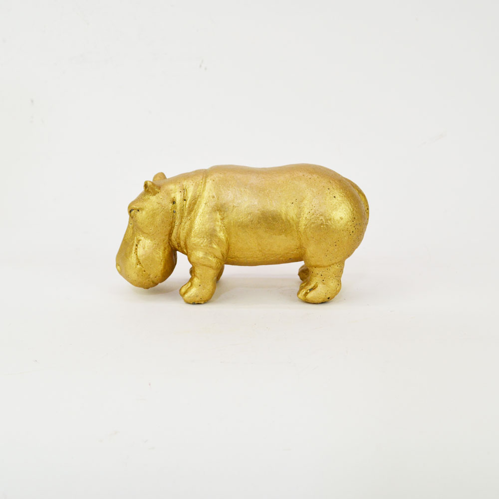 セメント製 ゴールドヒッポL かば 金 アニマル 置物 カバ