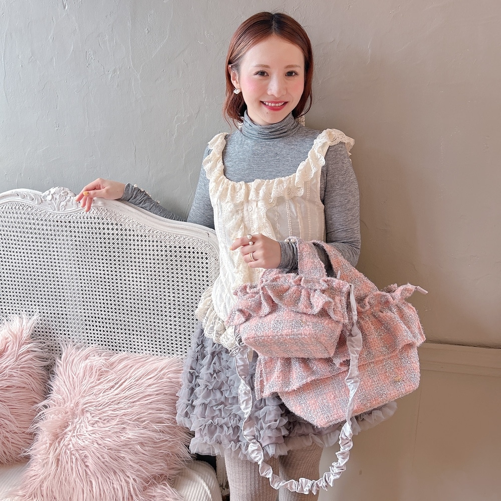 フリルバッグ Tweedy Bebe【ピーチ×シルバー】2サイズ | BAG,♡