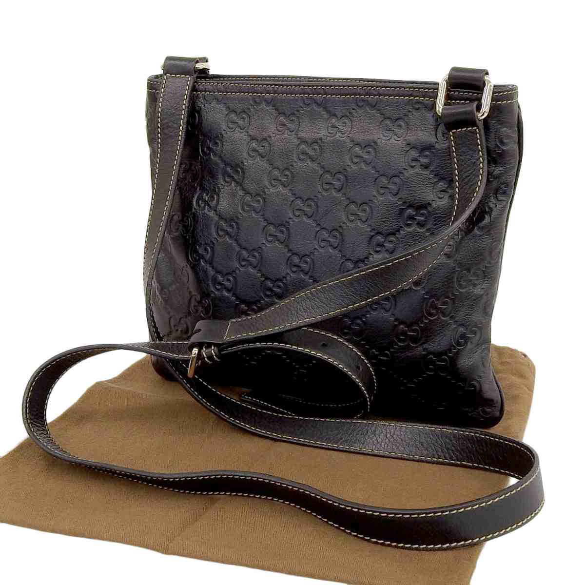 グッチ GUCCI グッチシマ ショルダーバッグ レザー ブラック メンズ