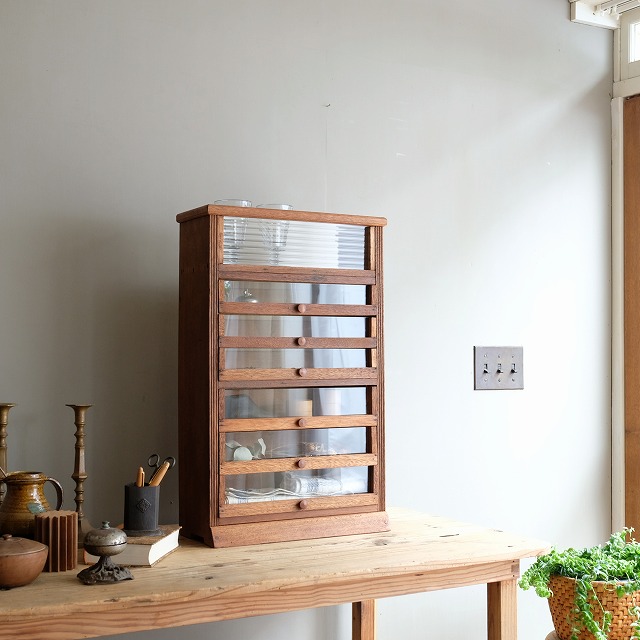 引き出しショーケース （糸ケース）｜古家具,ガラスケース・ショー