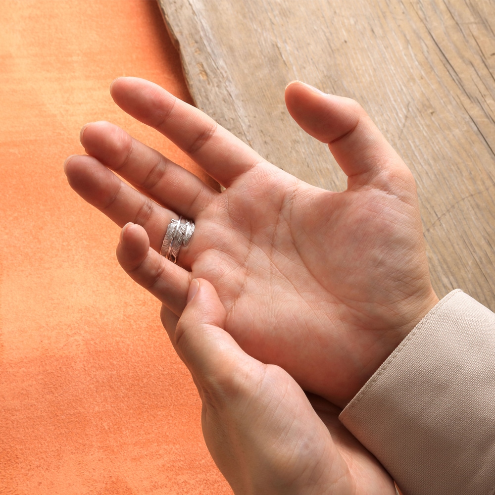 フェザーモチーフ シルバー925スネーク シルバー925リング ロジウム