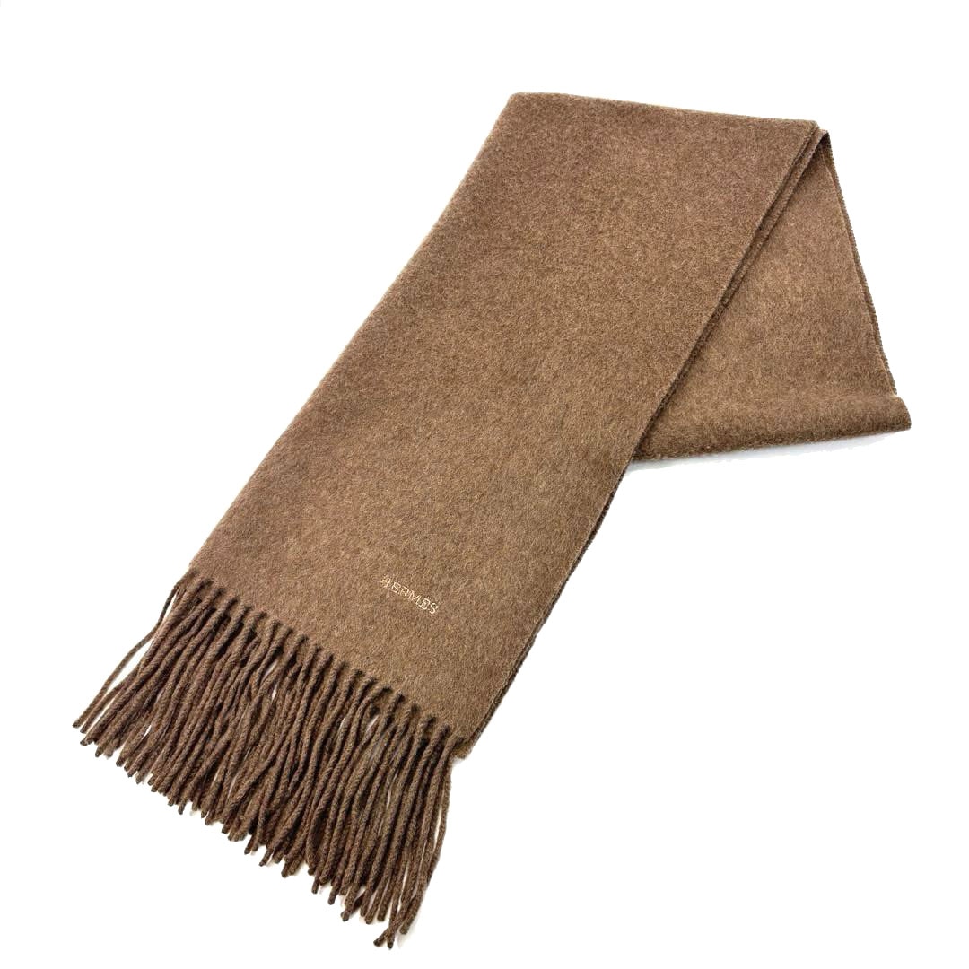 HERMES エルメス マフラー レクトヴェルソ ロゴ刺繍 カシミヤ100