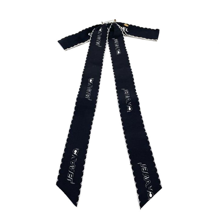 CHANEL シャネル リボンブローチ サテン ブラック ホワイト