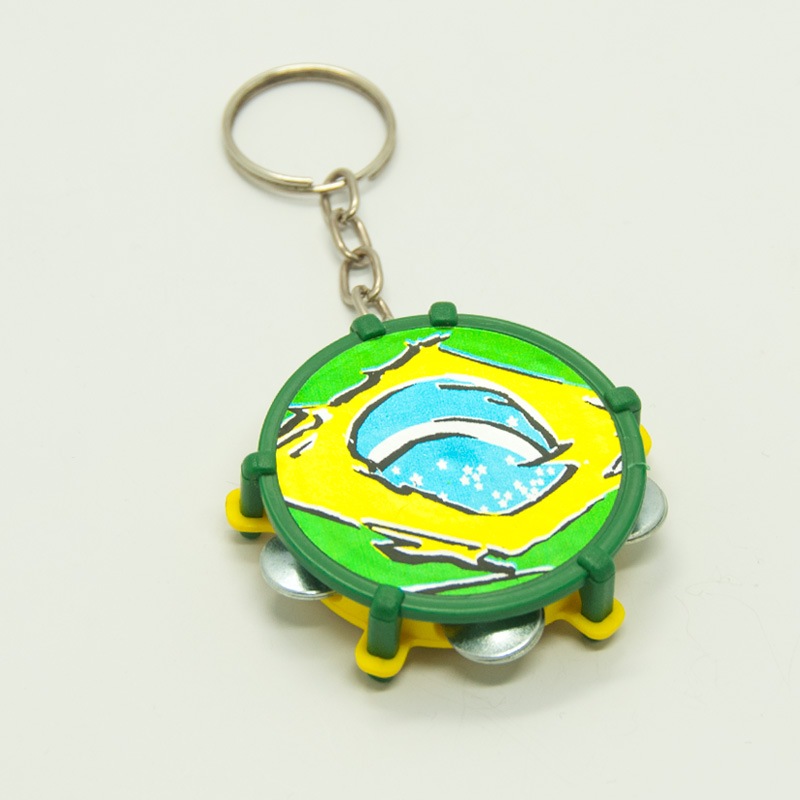 ブラジル国旗タンボーレキーホルダー【本格的ミニタンバリン】｜すべて