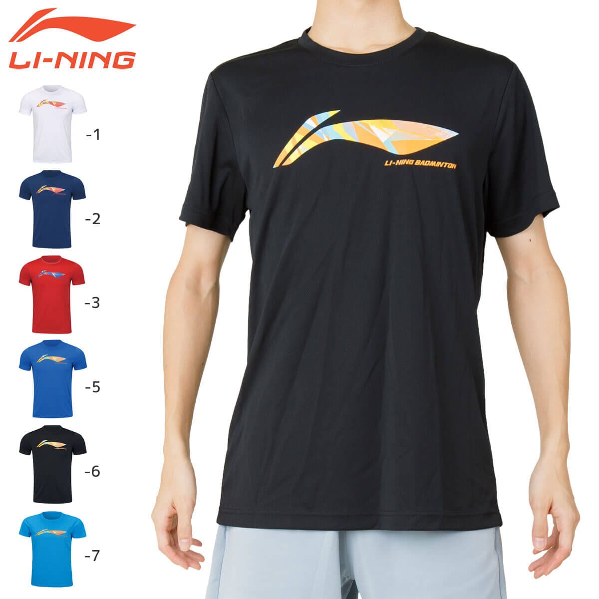 LI-NING AHSR787 トレーニングTシャツ ロゴ バドミントンウェア(ユニ