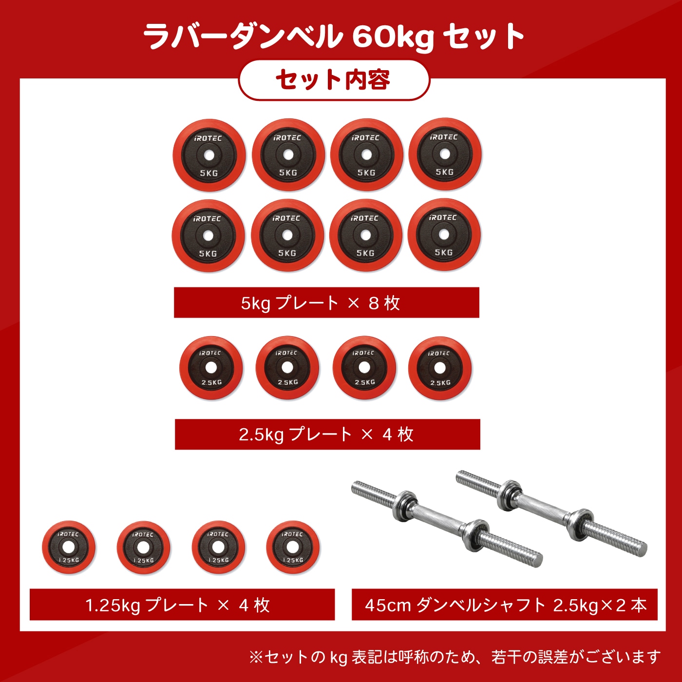 ラバーダンベル 60kg 片手30kg×2個セット IROTEC (アイロテック)