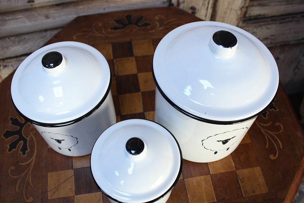 未使用 エジリー カントリーアニマルファミリー ホーロー キャニスター