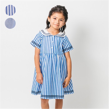 ストライプ・無地セーラー衿半袖ワンピース ワンピース｜子供服