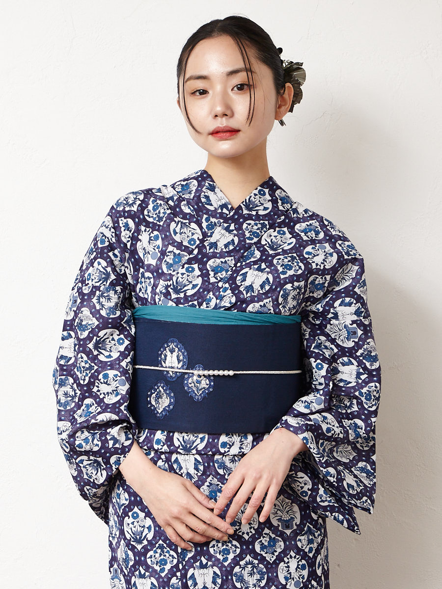 残りわずか】浴衣単品「月見うさぎ」(FREE ネイビー): ふりふ ｜ミマツ