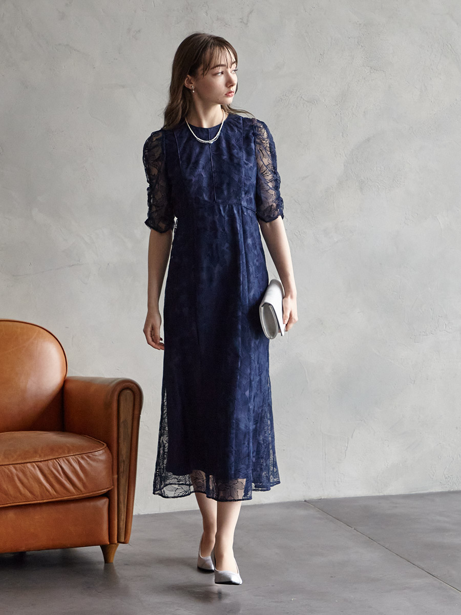 エンブロイダリーチュールパイピングドレス(S グレー): AIMER | エメ