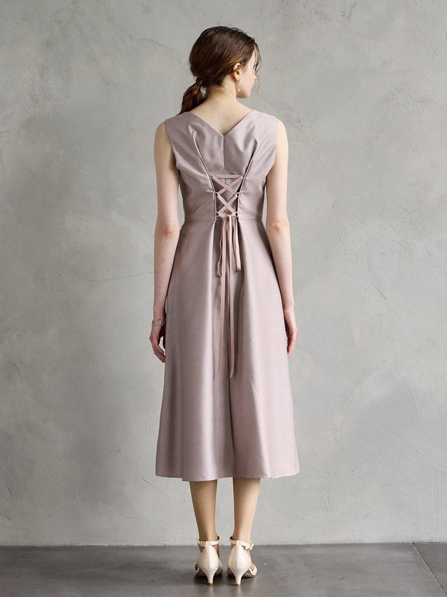 レースブラウス付シャンタンフィット＆フレアドレス｜パーティードレス