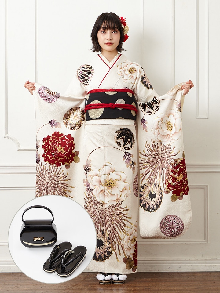 レンタル振袖【F5803】 鞠に乱菊(FREE ブラック): ふりふ ｜ミマツ