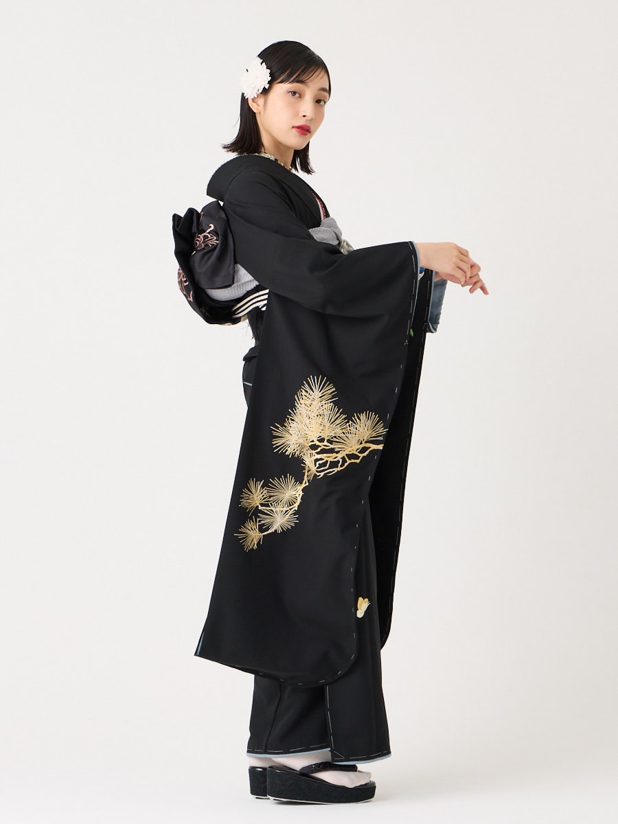 残りわずか】振袖単品「 鳥蝶牡丹 」(FREE ブラック): ふりふ ｜ミマツ