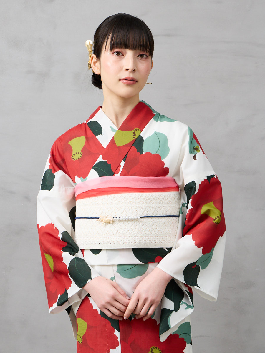 浴衣単品「 椿オーバジーン 」(FREE オフホワイト): ふりふ ｜ミマツ