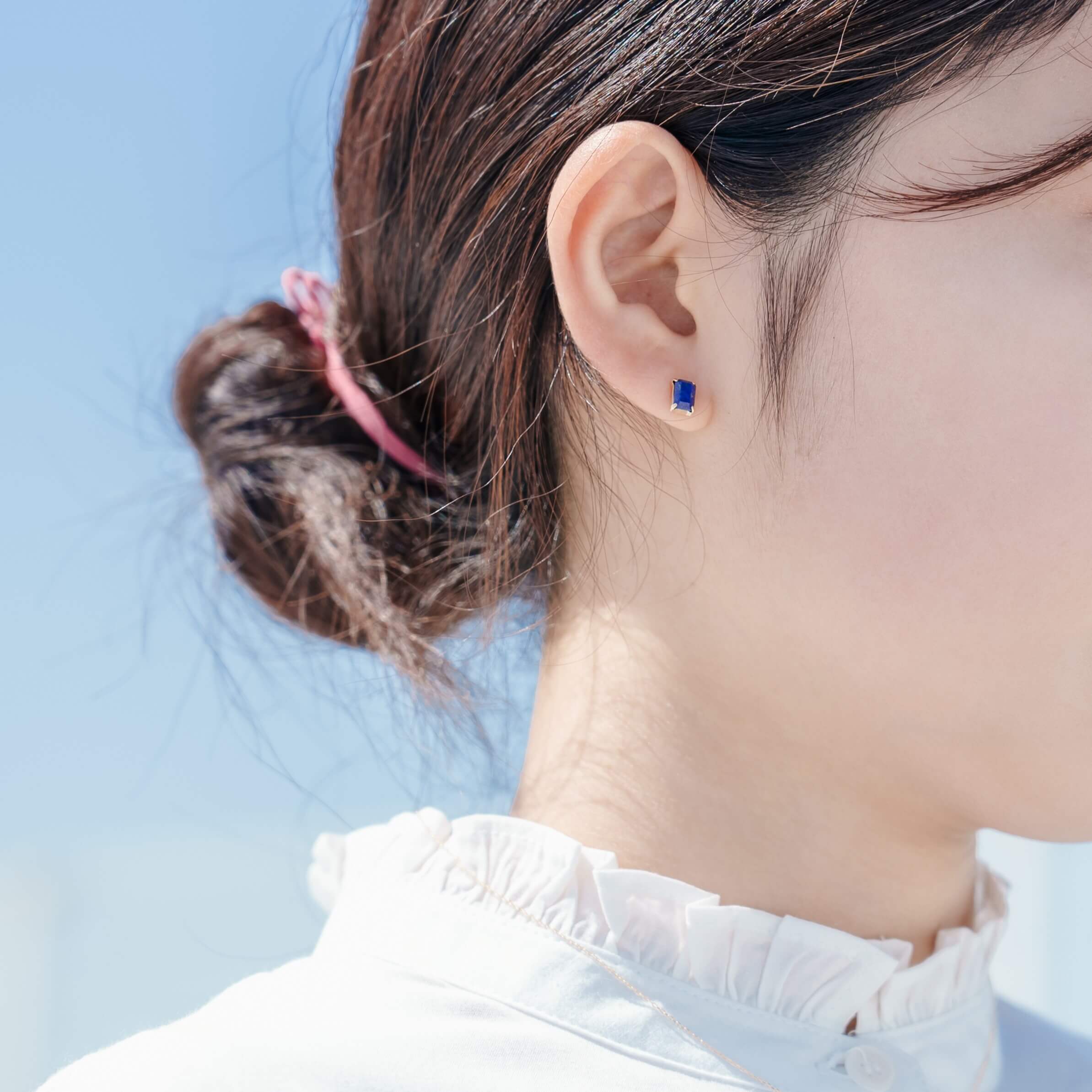 K10 誕生石 6×4 oct スタッドピアス （12月：ラピスラズリ）- me