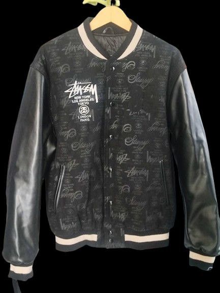 Stussy Stussy 25th Anniversary Varsity Jacket Black on Black | Grailed