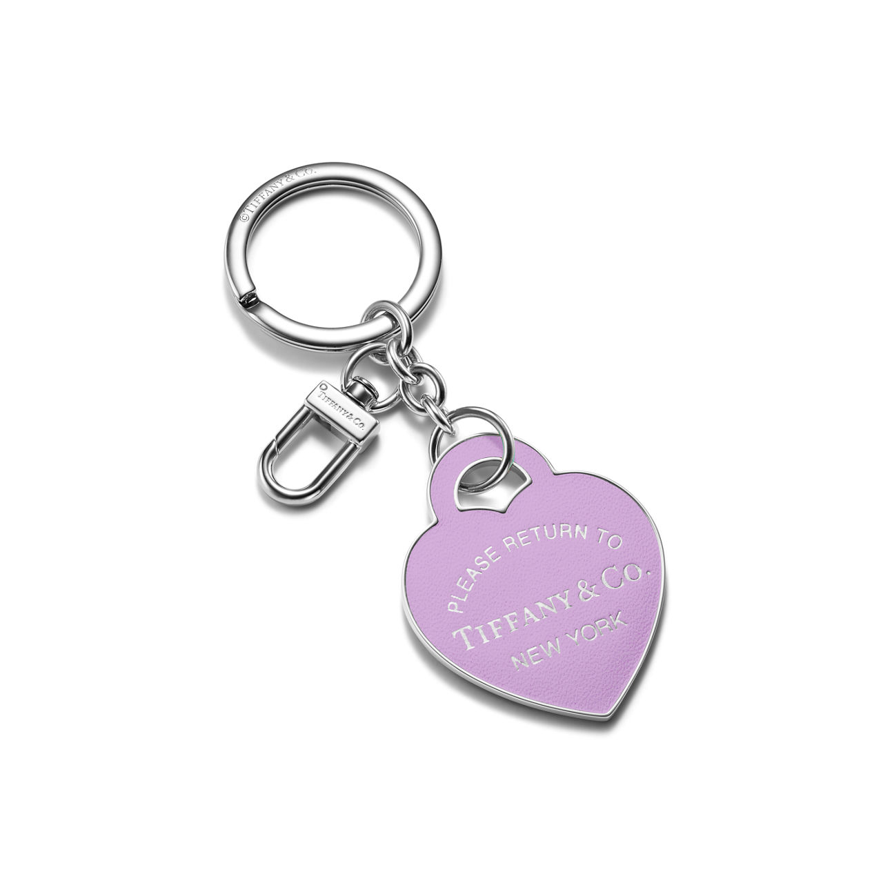 Return to Tiffany®:Leather Inlaid Heart Tag Key Ring in Gold