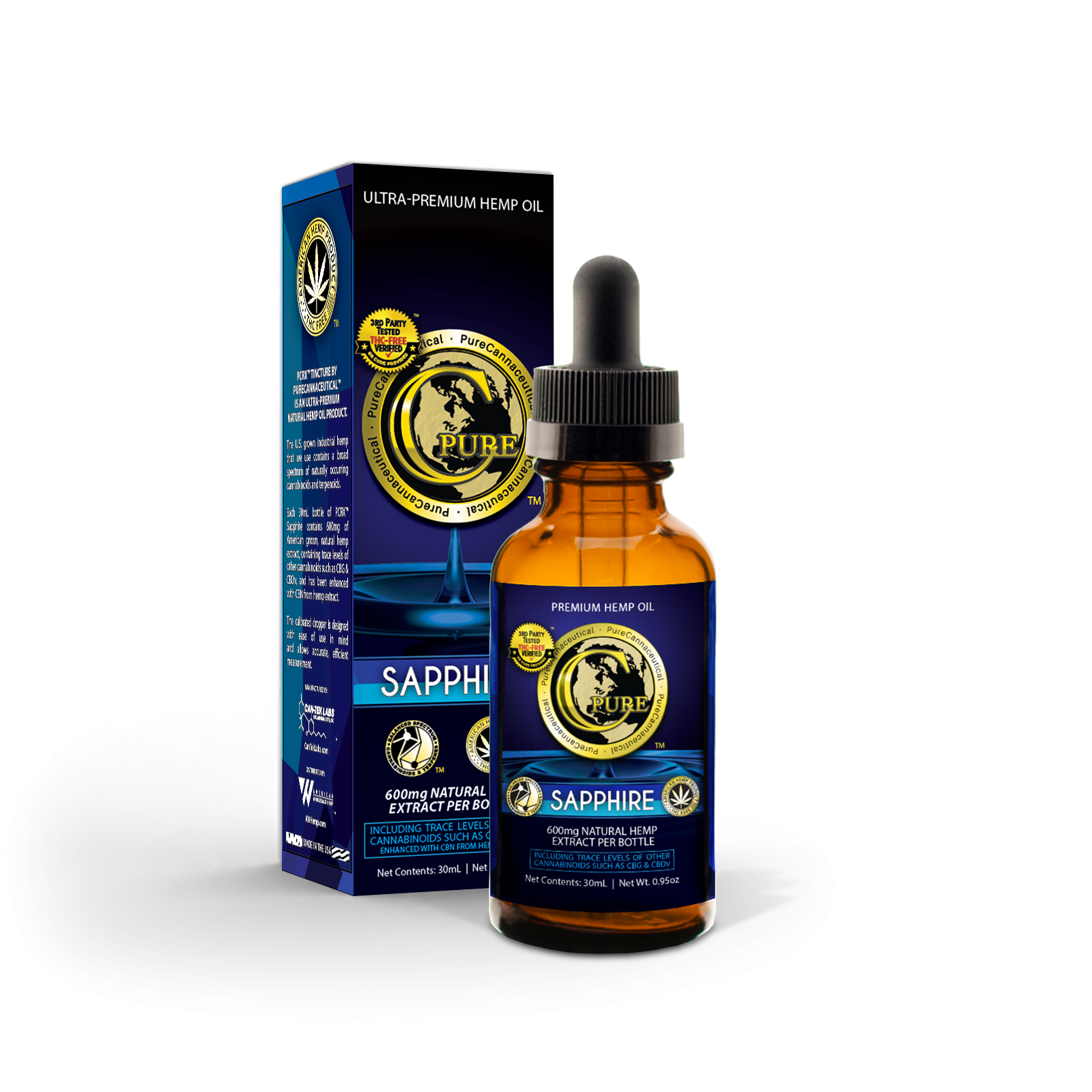 PCRX™ SAPPHIRE Hemp Oil Tincture, 30mL | American Wholesale Hemp