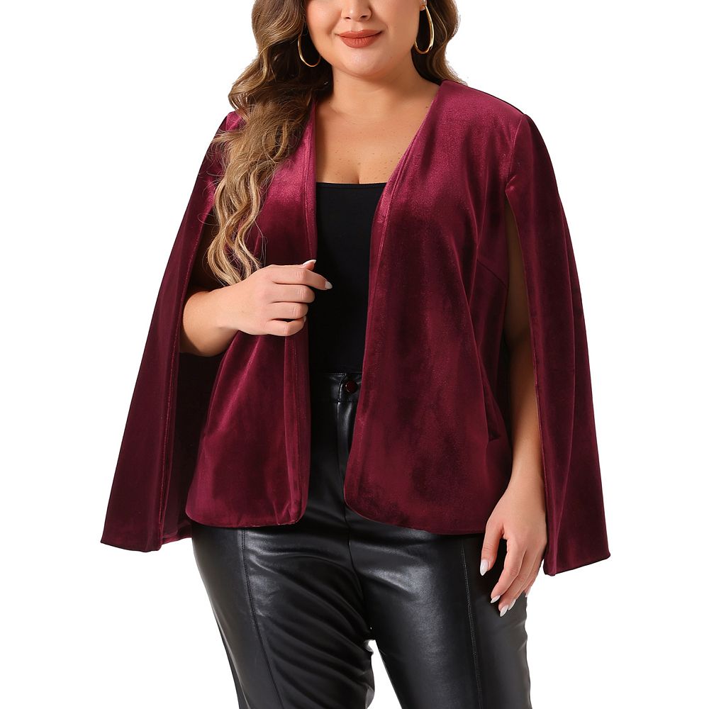 Plus Size Women's Velvet Cape Blazer Jackets Casual Split Long