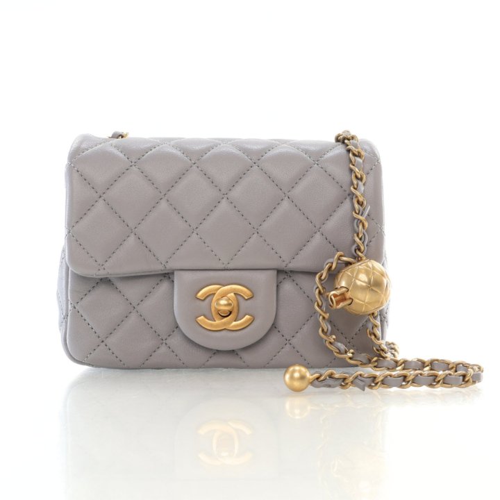 Chanel Mini Grey Lambskin Square Pearl Crush Flap Bag - Luxe Du Jour