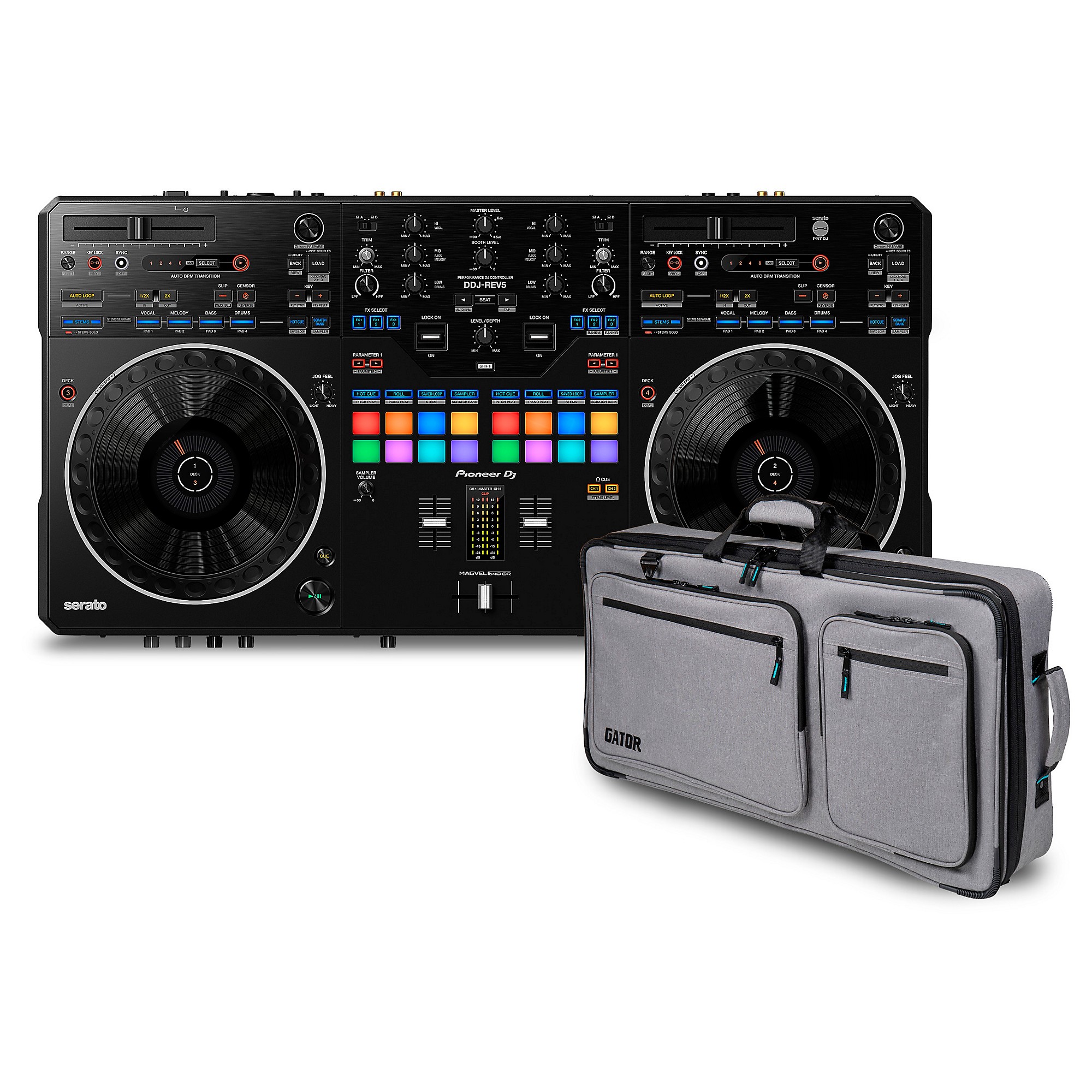 Pioneer DJ DDJ-REV5 DJ Controller and Gator G-Club Bundle | Music