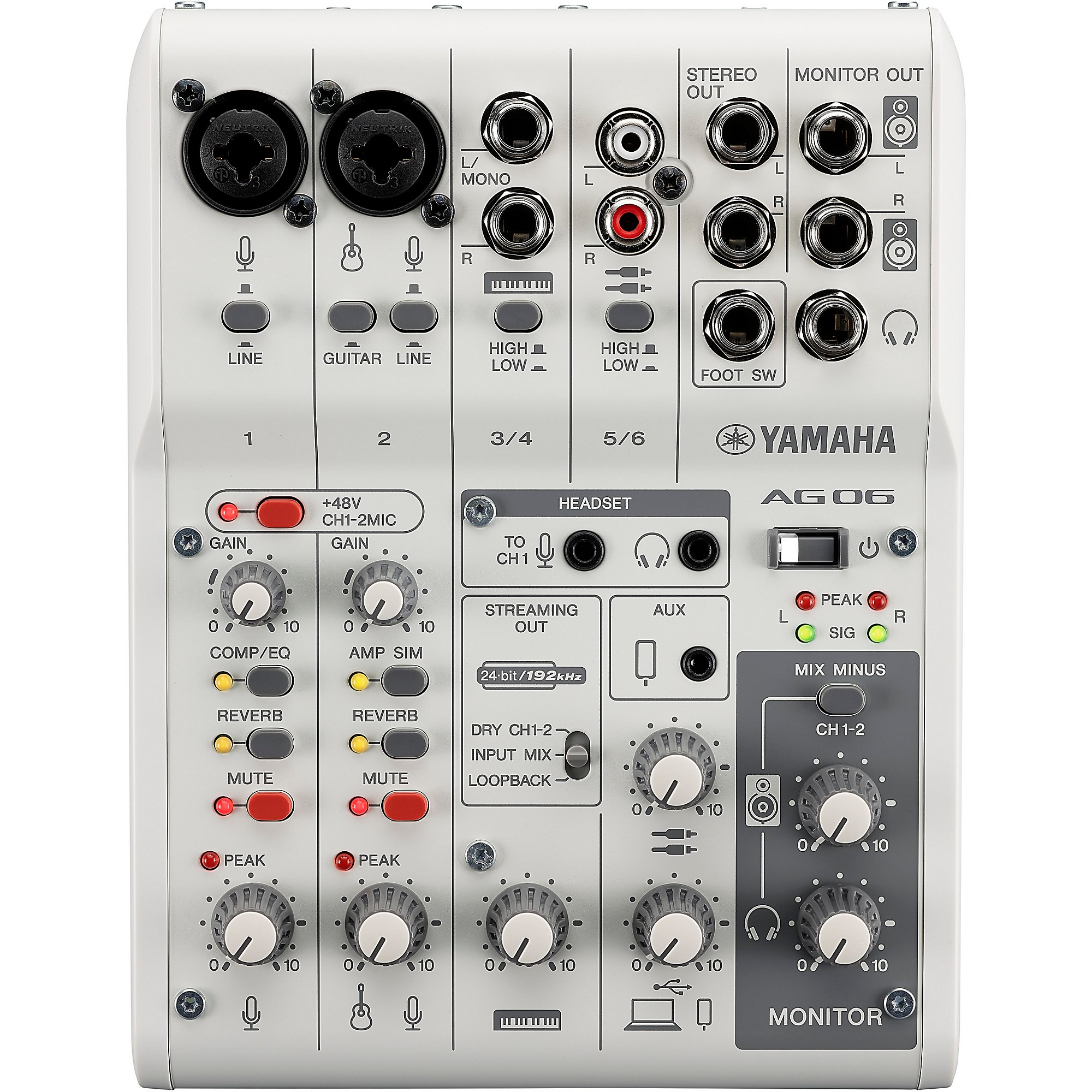 Yamaha AG06MK2 6-Channel Mixer/USB Interface for IOS/Mac/PC, White