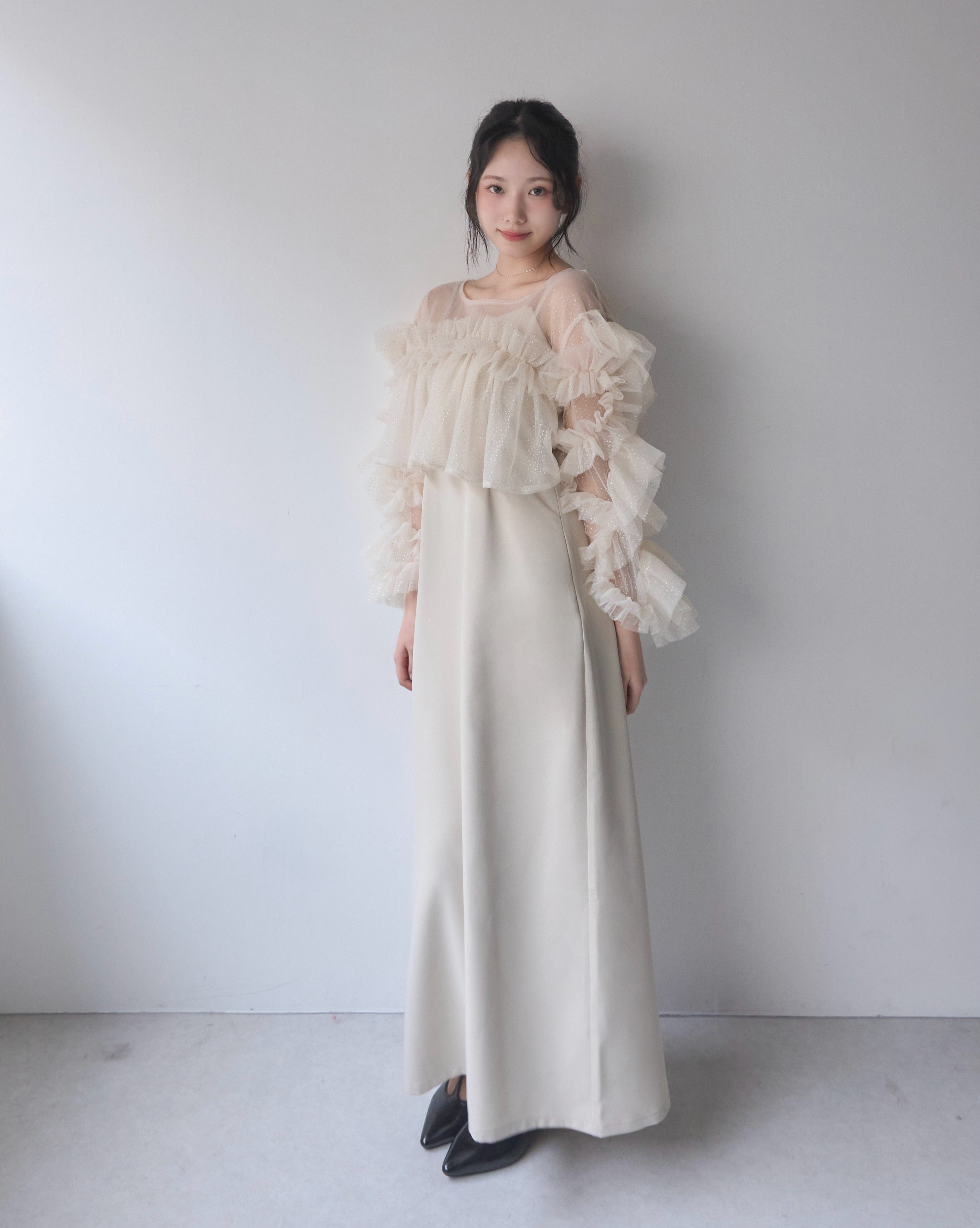 フリルラメチュールオケージョンワンピース｜MELLOWNEON (メロウネオン