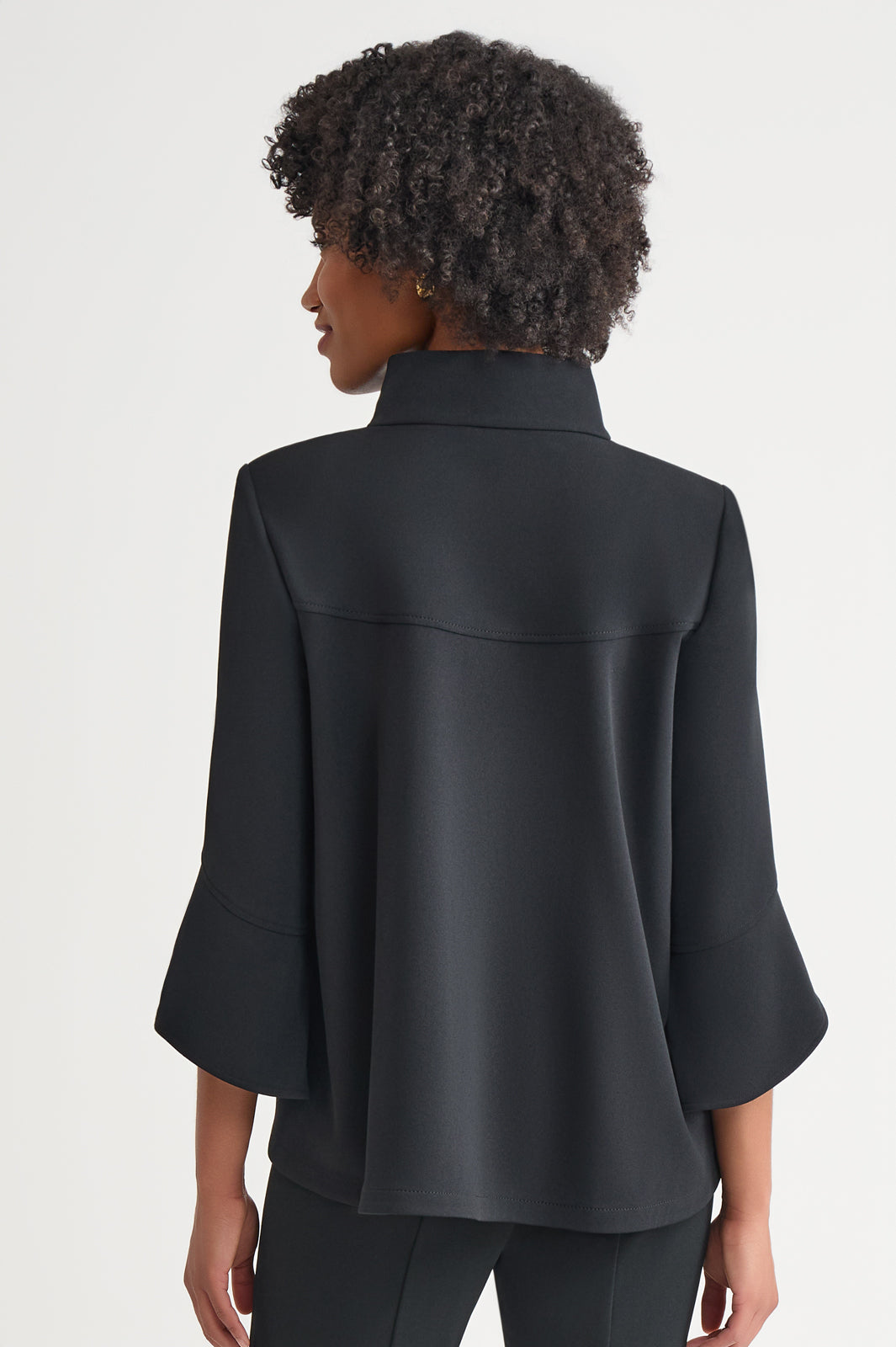 Button-Front Bell Sleeve Deco Crepe Jacket | Ming Wang