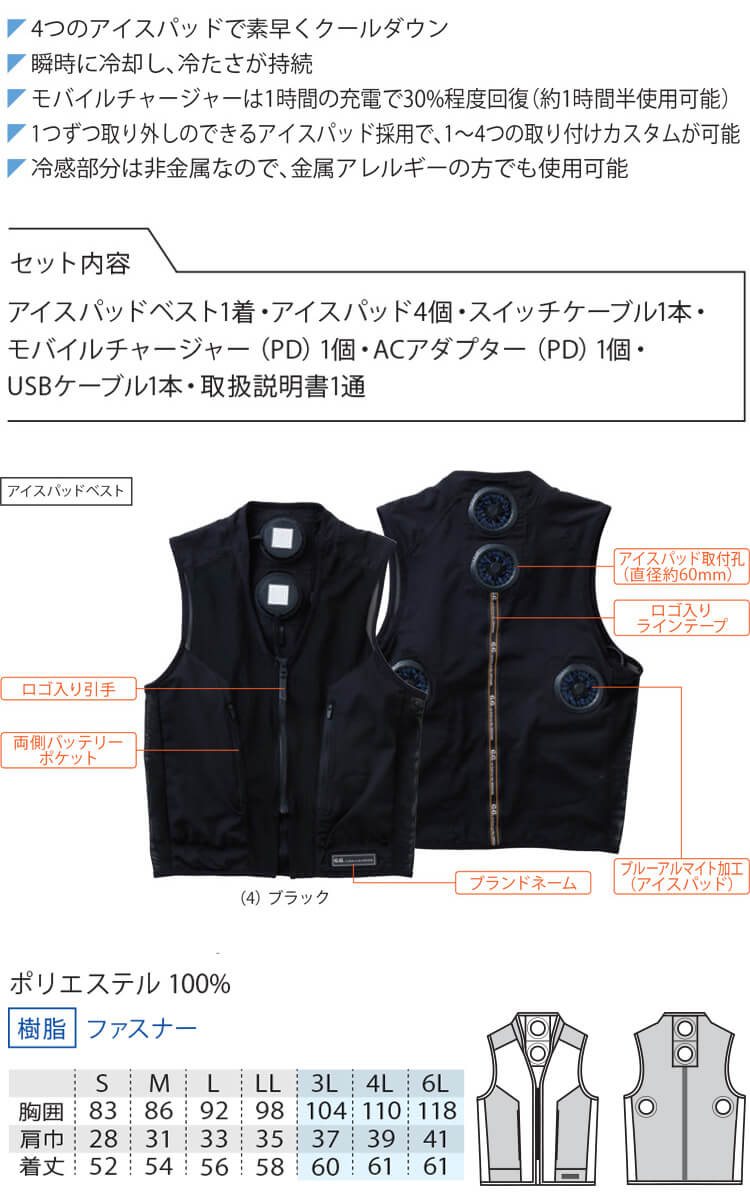 桑和 SOWA アイスパッドベストセット ペルチェ仕様 13109 冷却ウェア