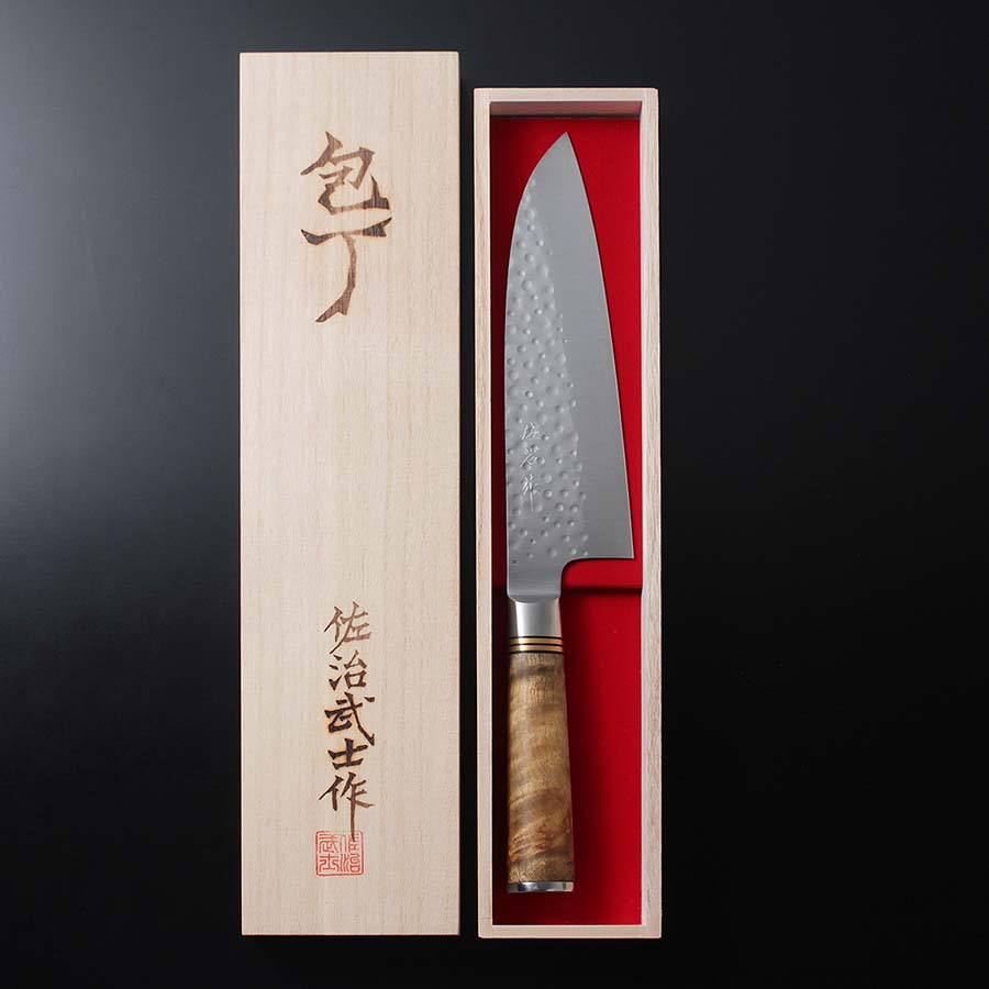 佐治 武士 R2/SG2 鎚目(丸) 三徳包丁 和包丁 180mm 花梨柄 | 福井県