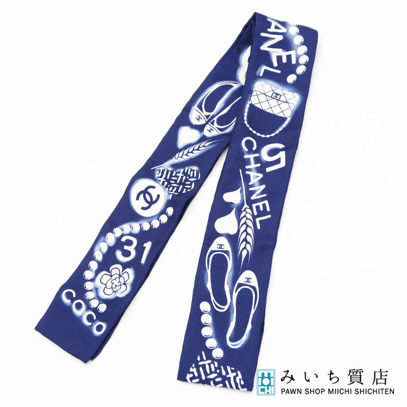 CHANEL シャネル ツイリー スカーフ シルク100 ブルー レディース