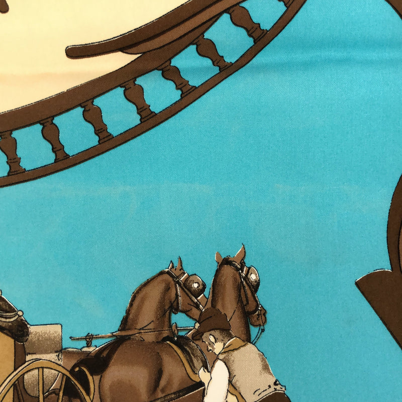 エルメス HERMES カレ90 スカーフ CARROSSIER 馬車 シルク 水色 ブルー