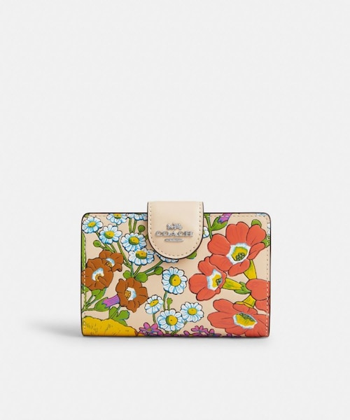 公式】ミディアム コーナー ジップ ウォレット・フローラル プリント