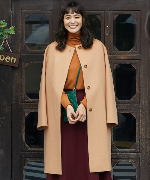 ウールカシミヤビーバー ノーカラー コート｜ニジュウサンクの通販