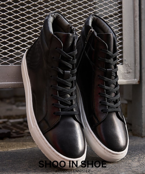 サイドジップ ハイカット レザースニーカー｜アルフレッド・バニスター