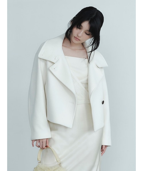 シェリエ sheller スタンドカラーショートコート ホワイト シェリエ