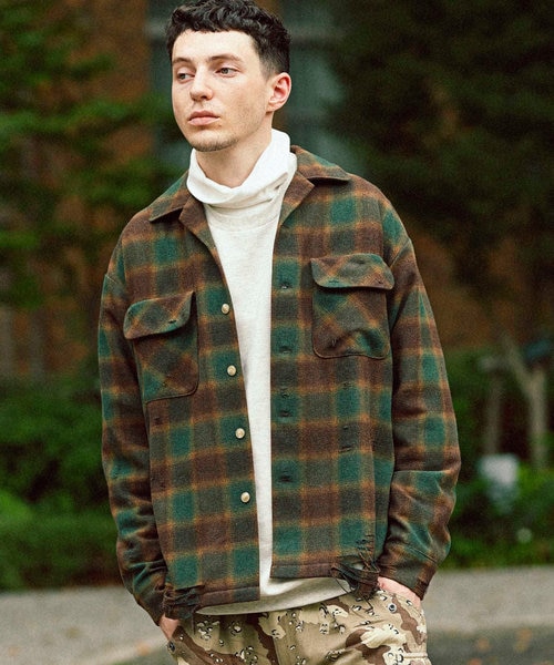 久遠×hxcyyd（エクシード） ダメージオンブレチェックシャツ