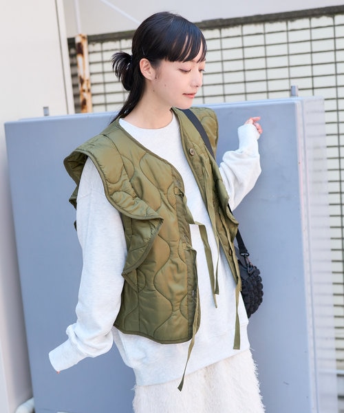 ミリタリー キルト フリル ベスト/キルティングベスト｜フリークス