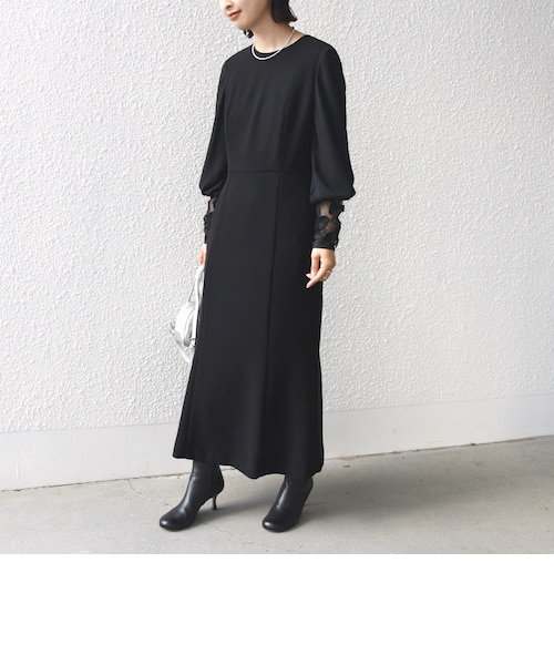 SHIPS別注】kaene:ブラック フォーマル レース スリーブ ワンピース