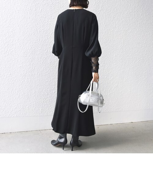 SHIPS別注】kaene:ブラック フォーマル レース スリーブ ワンピース