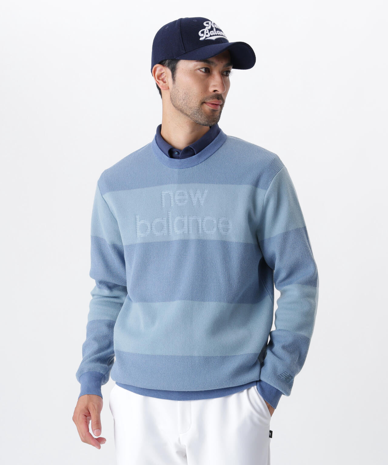 針抜きリブ×ロゴ クルーネック ニット プルオーバー (MENS) | new