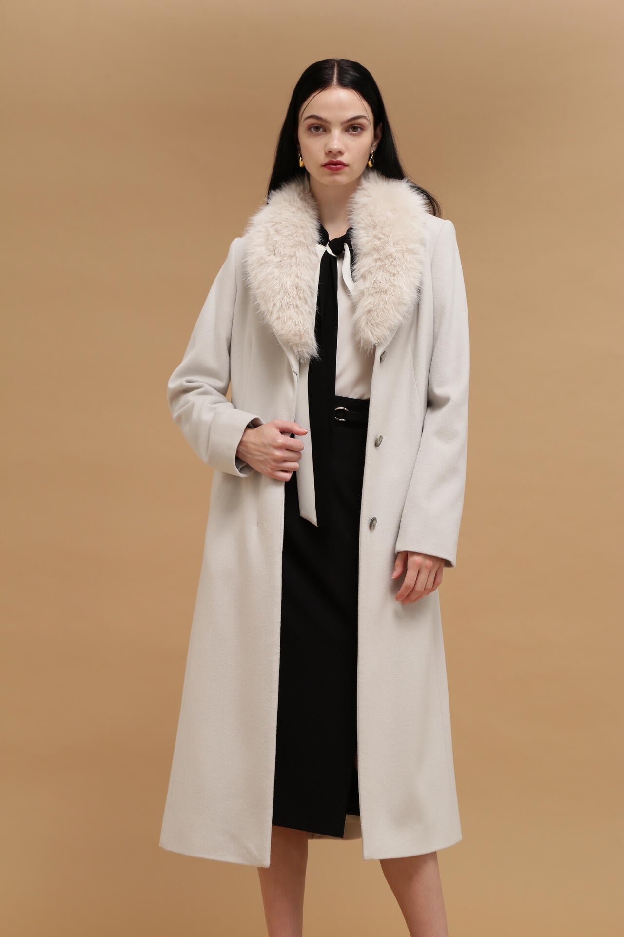 ANAYI ダブルクロス素材フードロングコート ベルテッド 現行タグ